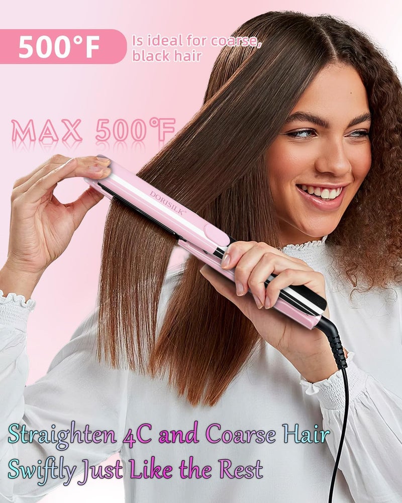DORISILK 500 Degree High Temp Professional Hair Straightener，30s Fast Heating Ceramic Flat Iron ，2 in 1 Hair Straightener and Curler，Plasma Flat Iron Get Frizz-Free and Shiny(Pink) - Image 3